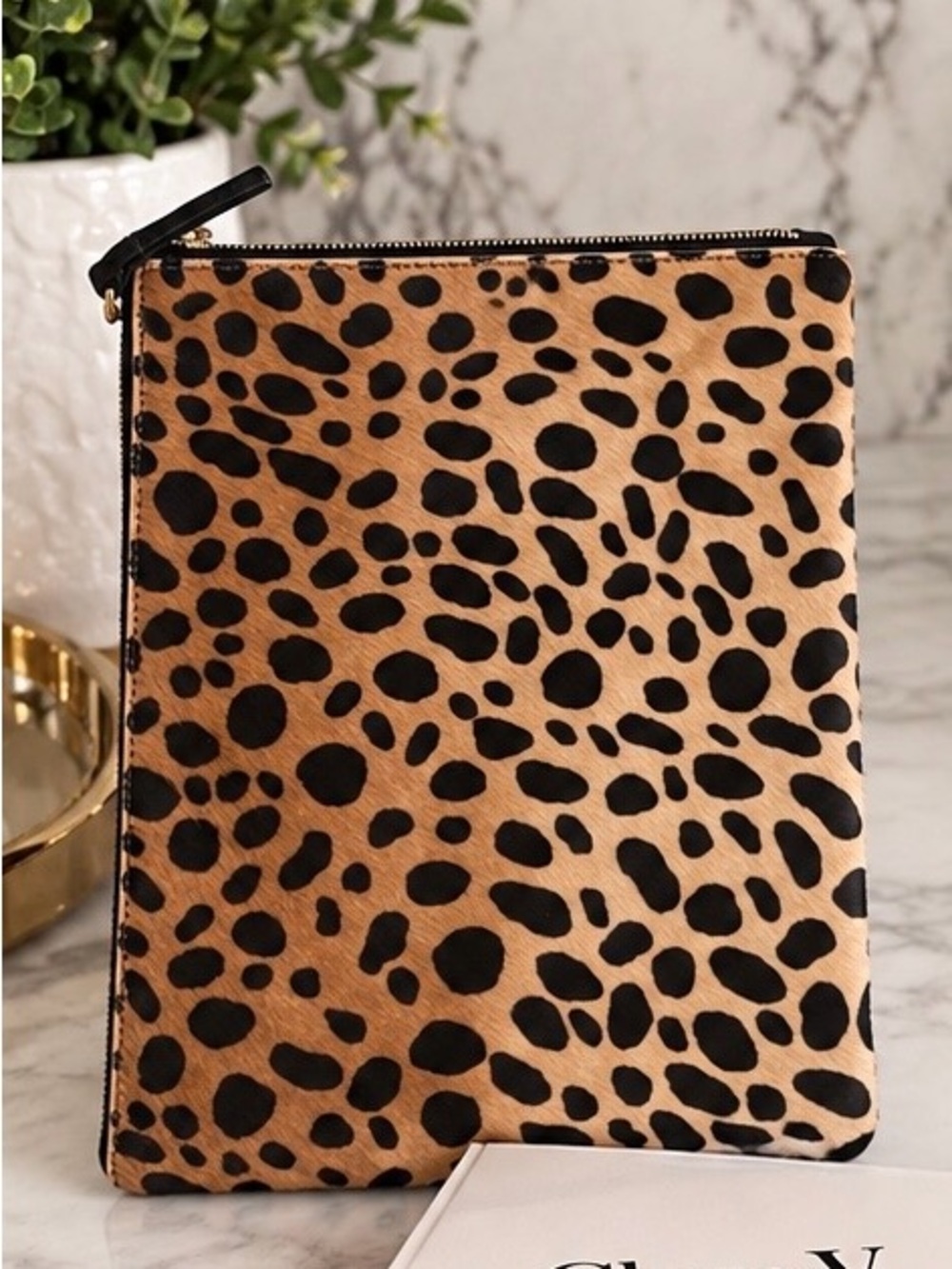 Clare V. Leopard Cow Hair Clutch Bag | Genuine Hair-On Hide - Picture 2 of 5